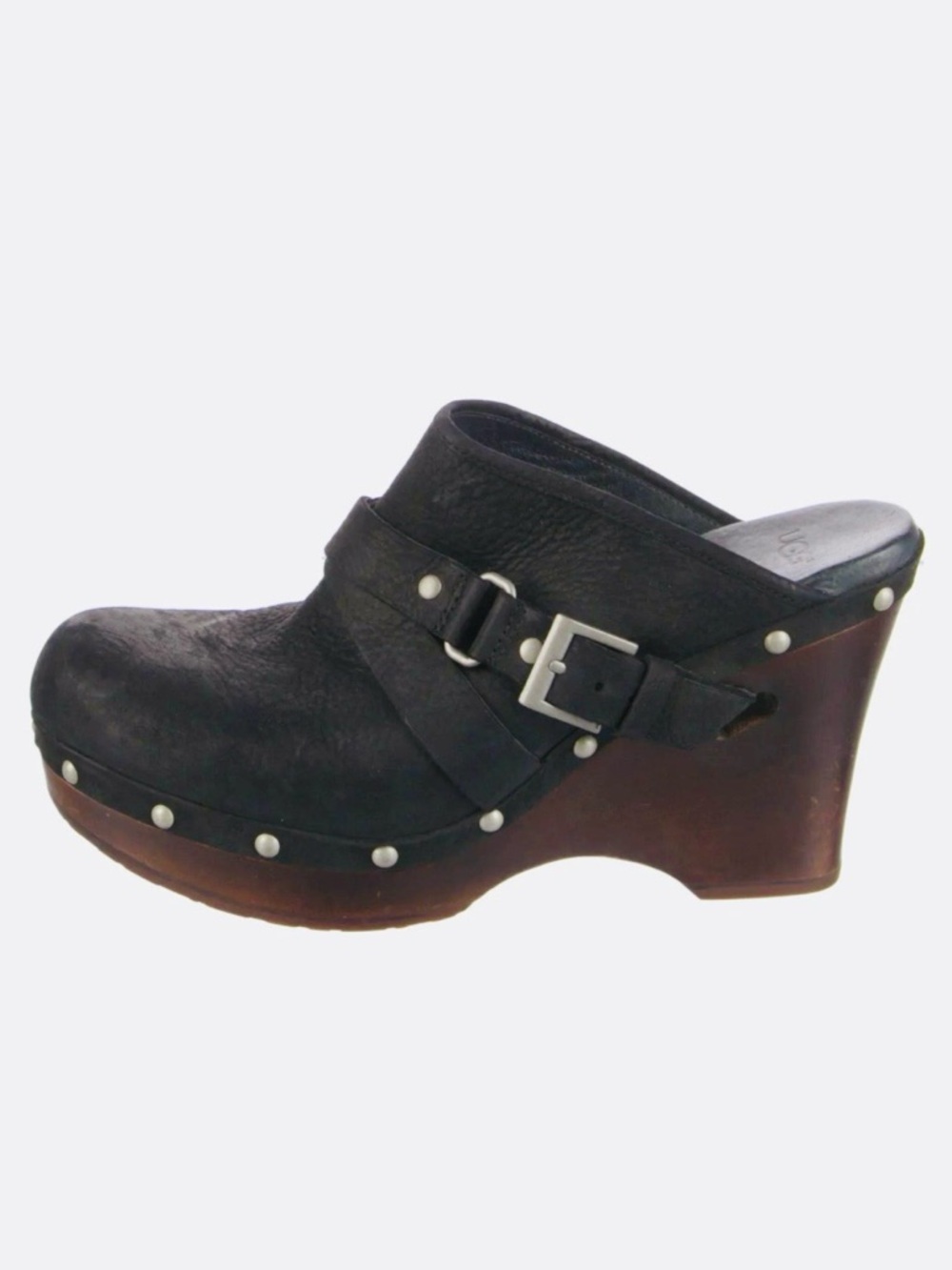 Ugg Australia Black Suede Natalee Wooden Platform Size 10